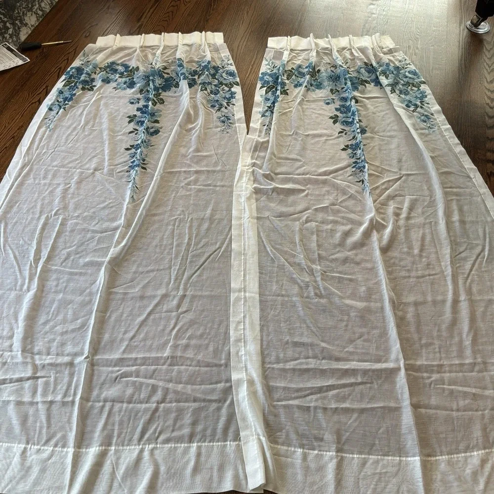 Set of 4‎ VTG 70s Blue Boho Floral Curtain Panels 82